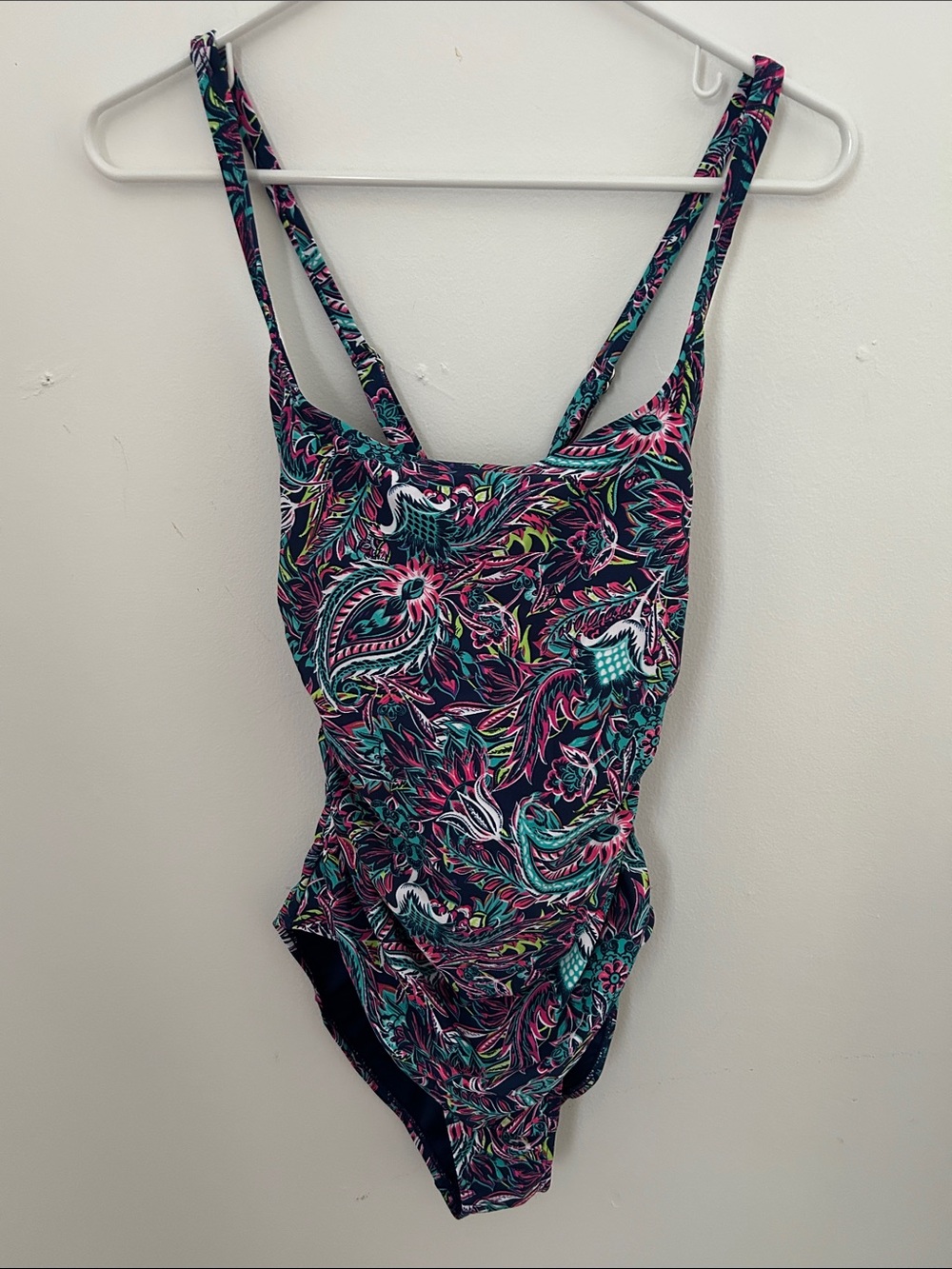 Caribbean Joe Navy/Teal/Pink Paisley Floral One-Piece Swimsuit NWT Sz 10